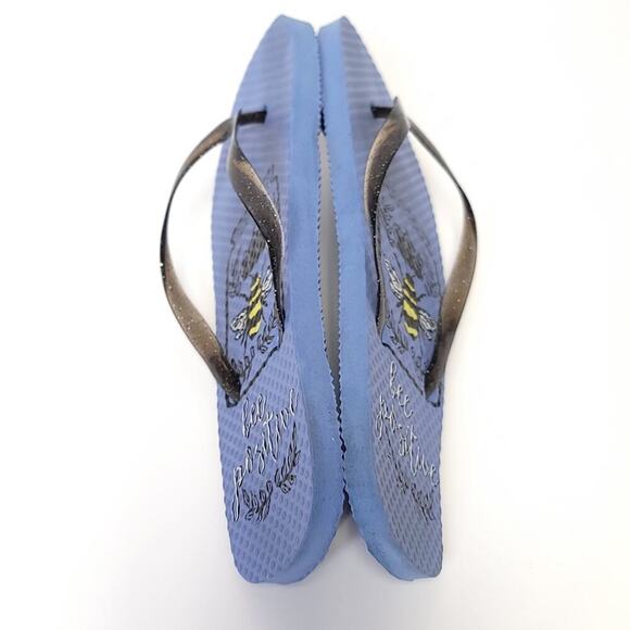 Bee Positive Flip Flops Size 5 / 6 Blue Glitter Straps Black Foam​ - Picture 6 of 12